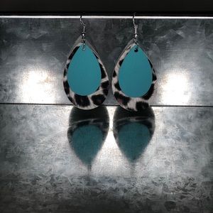 2” Tear Drop Faux Leather and Cheetah Earrings